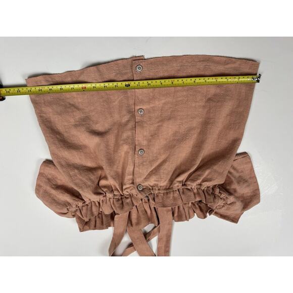 Anthropologie Saylor Flowy Crop Top 100% Linen Peasant Blouse In Clay - Picture 9 of 9